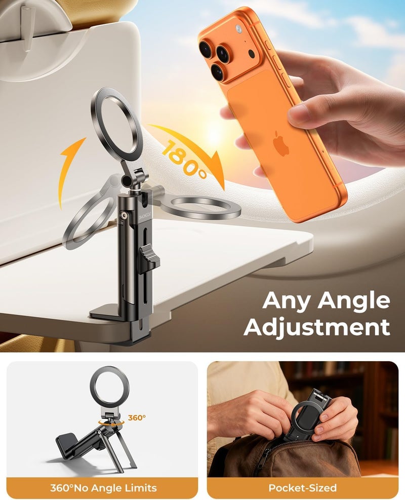 DIMONCOAT for Metal Magsafe Airplane Phone Holder [24*N55 Ultra Magnetic] 360° Adjustable Hands-Free Airplane Phone Mount, Airplane Essentials Phone Stand for Women Men, for iPhone 17 16 15 Pro Max - Image 4